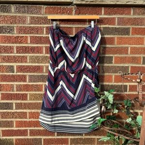Express Red White and Blue Aztec Print Wrap Strapless Mini Dress